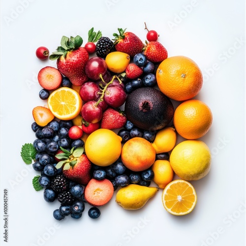 Vegan diet fruits, isolated on white, showcasing their vibrant colors and nutrient-rich textures