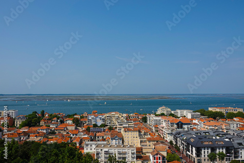 panorama of a seaside town against the backdrop of the sea