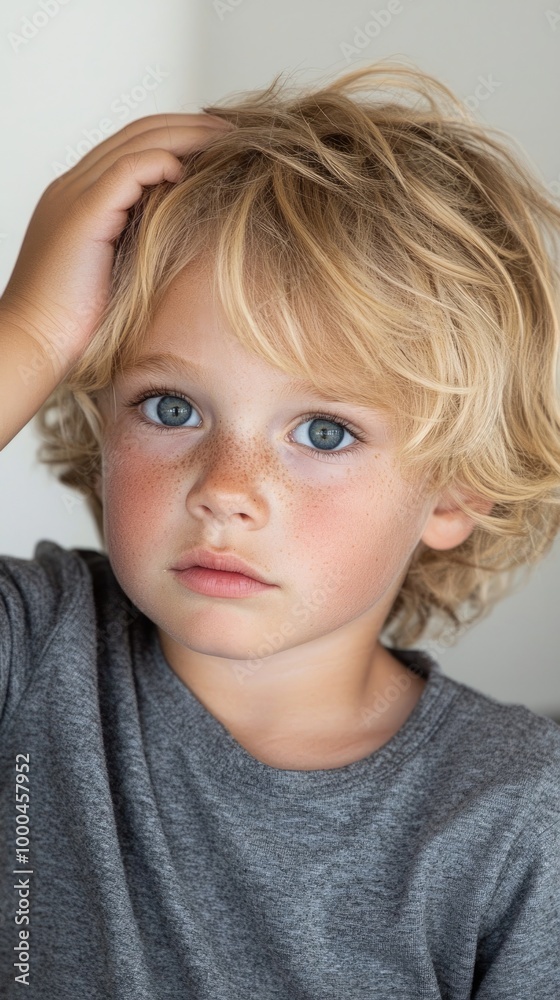 Bewildered child: confusion and wonder as a young mind tries to make sense of the world, innocence and vulnerability of childhood with wide eyes and a curious expression. Bewildered child: confusion and wonder as a young mind tries to make sense of the world, innocence and vulnerability of childhood with wide eyes and a curious expression.