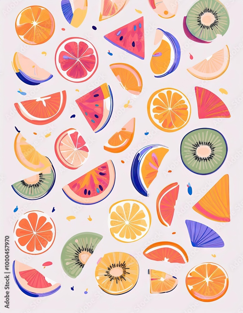 Colorful fruit slices on white Colorful fruit slices on white