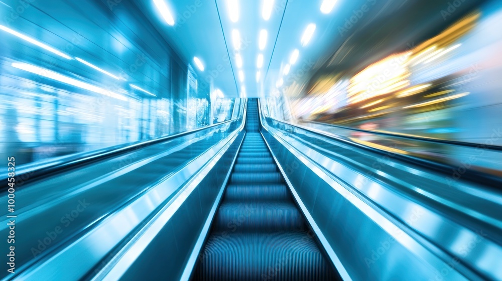 light blue blurred background metro escalator subway city infrastructure. light blue blurred background metro escalator subway city infrastructure.