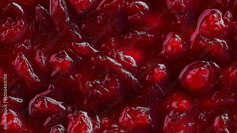 a close-up, top-down view of sour cherry jam spread across the entire frame, filling the image with its deep red color and glossy texture a close-up, top-down view of sour cherry jam spread across the entire frame, filling the image with its deep red color and glossy texture