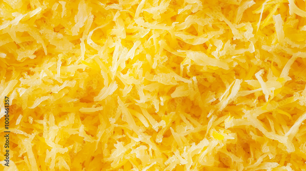 a close-up, top-down view of shredded lemon zest spread across the entire frame, filling the image with their bright yellow color and finely grated texture a close-up, top-down view of shredded lemon zest spread across the entire frame, filling the image with their bright yellow color and finely grated texture
