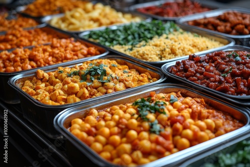 Variety of culinary delights. Teasty food in a salad bar at a restaurant. Selective focus