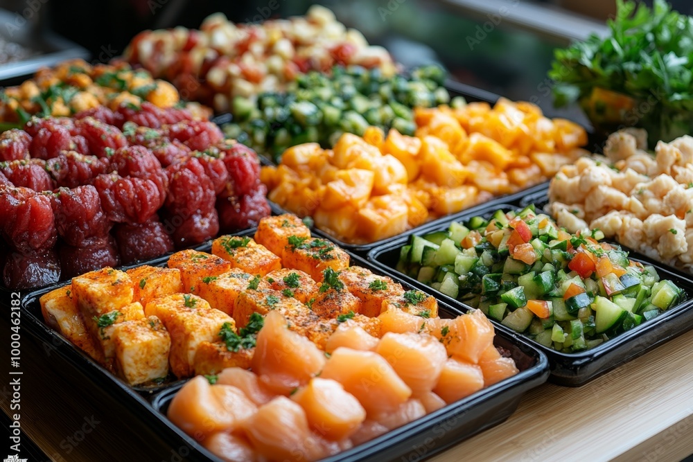 Variety of culinary delights. Teasty food in a salad bar at a restaurant. Selective focus Variety of culinary delights. Teasty food in a salad bar at a restaurant. Selective focus