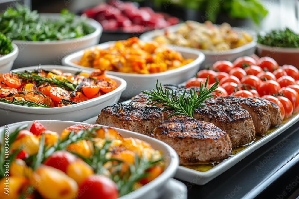 Variety of culinary delights. Teasty food in a salad bar at a restaurant. Selective focus Variety of culinary delights. Teasty food in a salad bar at a restaurant. Selective focus