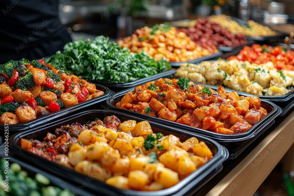 Variety of culinary delights. Teasty food in a salad bar at a restaurant. Selective focus Variety of culinary delights. Teasty food in a salad bar at a restaurant. Selective focus