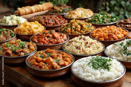 Variety of culinary delights. Teasty food in a salad bar at a restaurant. Selective focus