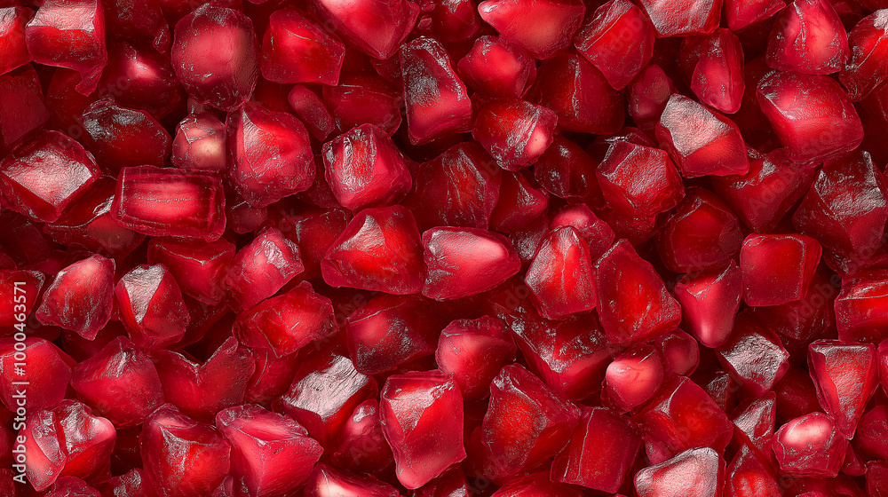 a close-up, top-down view of diced pomegranate spread across the entire frame, filling the image with their ruby red seeds and juicy texture in uniform cubes a close-up, top-down view of diced pomegranate spread across the entire frame, filling the image with their ruby red seeds and juicy texture in uniform cubes
