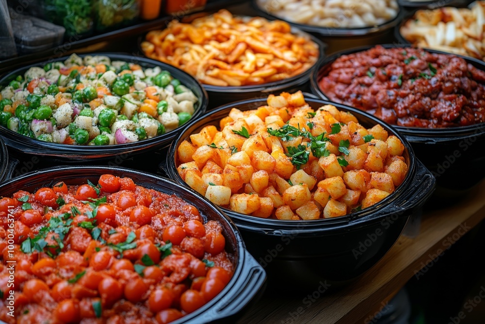 Variety of culinary delights. Teasty food in a salad bar at a restaurant. Selective focus Variety of culinary delights. Teasty food in a salad bar at a restaurant. Selective focus