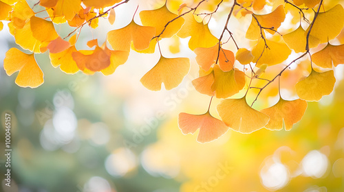 Ginkgo biloba also known as the maidenhair tree in autumn with beautiful leaves perfect for a copy space image