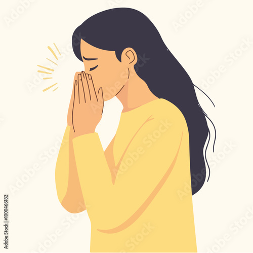 Crying and sad woman covering face with hands Vector illustration