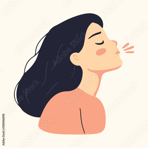 Crying and sad woman covering face with hands Vector illustration