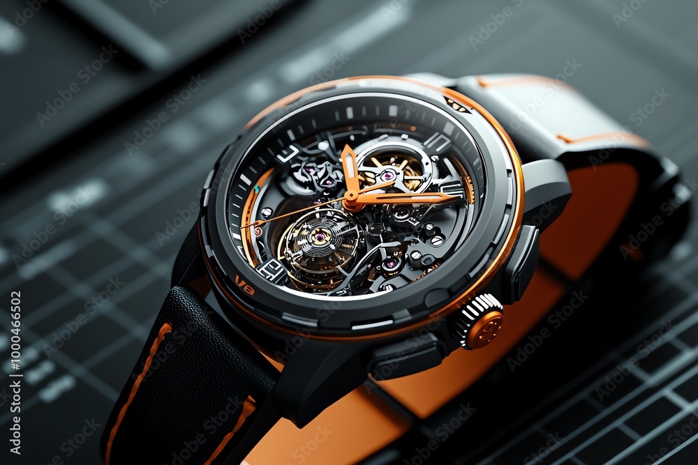 Obraz premium Interactive 3D model of a wristwatch, where users can view the inner workings, rotate the watch, and adjust the strap size in a realistic digital environment
