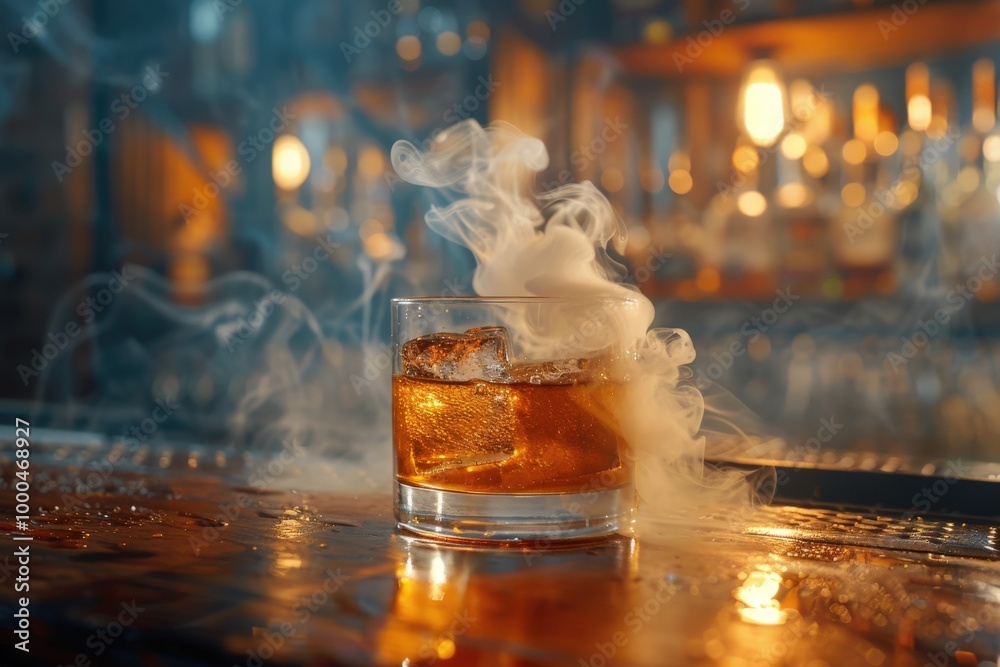 A glass of alcohol with smoke coming out of it, generative ai image A glass of alcohol with smoke coming out of it, generative ai image