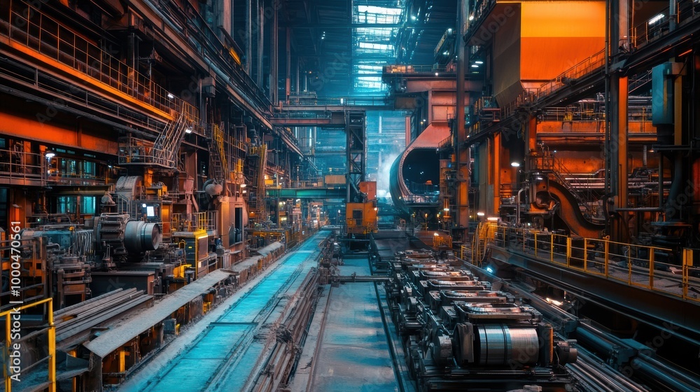 steel production, heavy industry, factory, industrial, metal manufacturing, furnaces, heavy machinery, large-scale production, metallurgy, fabrication, advanced manufacturing, foundry, hot metal, indu