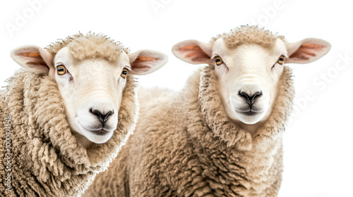 Close up view of sheep featured in a studio setting with a white background ideal for incorporating a copy space image