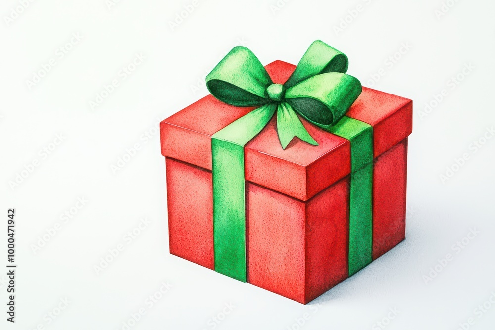 Festive red gift box with green ribbon, perfect for celebrations and holidays. Festive red gift box with green ribbon, perfect for celebrations and holidays.