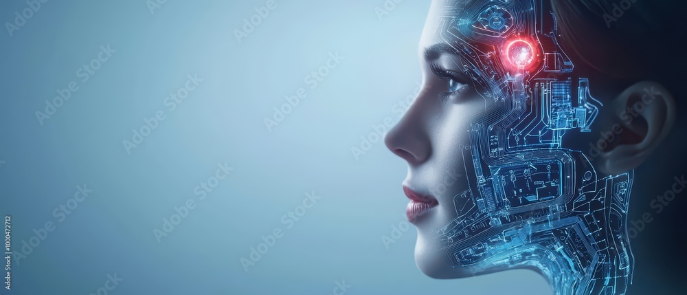 Futuristic female cyborg profile with digital circuitry elements. Futuristic female cyborg profile with digital circuitry elements.