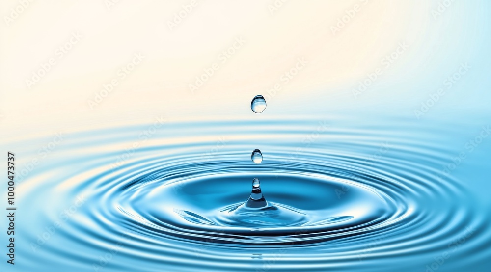 Water droplet creating ripples in a blue water background, high-resolution, cinematic lighting, hyper-realistic details. Water droplet creating ripples in a blue water background, high-resolution, cinematic lighting, hyper-realistic details.