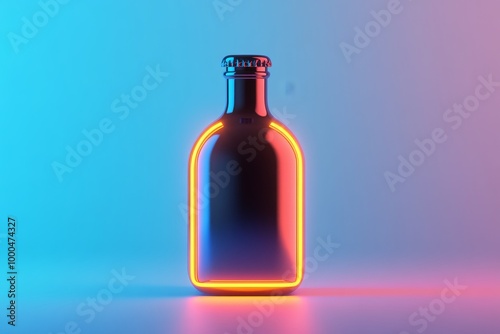 Small amber colored bottle glowing against a deep blue background combining modern design with minimalist aesthetic for a striking contemporary look