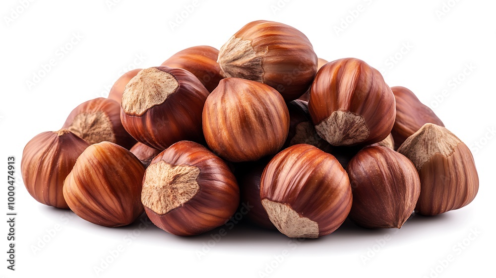 A pile of fresh hazelnuts isolated on a white background. A pile of fresh hazelnuts isolated on a white background.