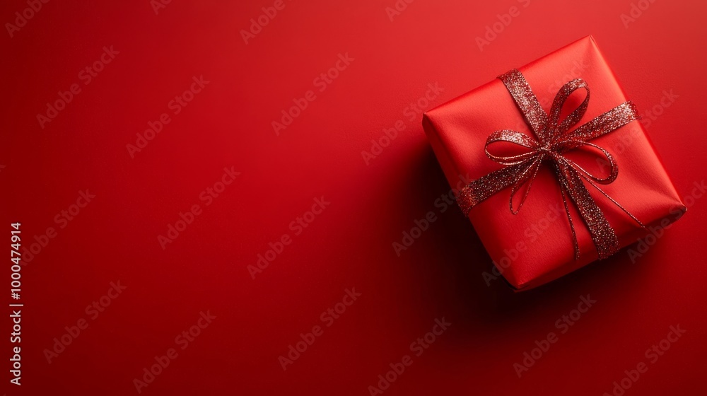 A red Christmas ornament and a beautifully wrapped gift on a bright red background create a minimalist festive atmosphere for the holiday season A red Christmas ornament and a beautifully wrapped gift on a bright red background create a minimalist festive atmosphere for the holiday season