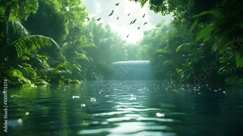 Rainforest river images featuring dense jungle growth along its banks