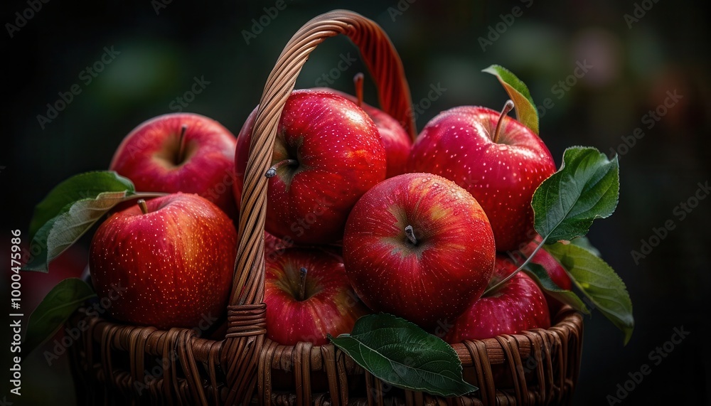 Freshly picked apples in a basket, vibrant and fresh, Botanical, Soft reds, Photograph, Fruit harvest Freshly picked apples in a basket, vibrant and fresh, Botanical, Soft reds, Photograph, Fruit harvest