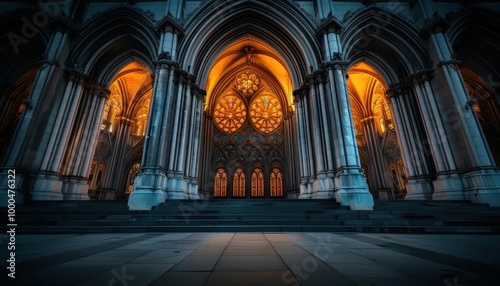 Grand cathedral with intricate details, historical and majestic, Gothic, Cool tones, Photograph, Architectural wonder