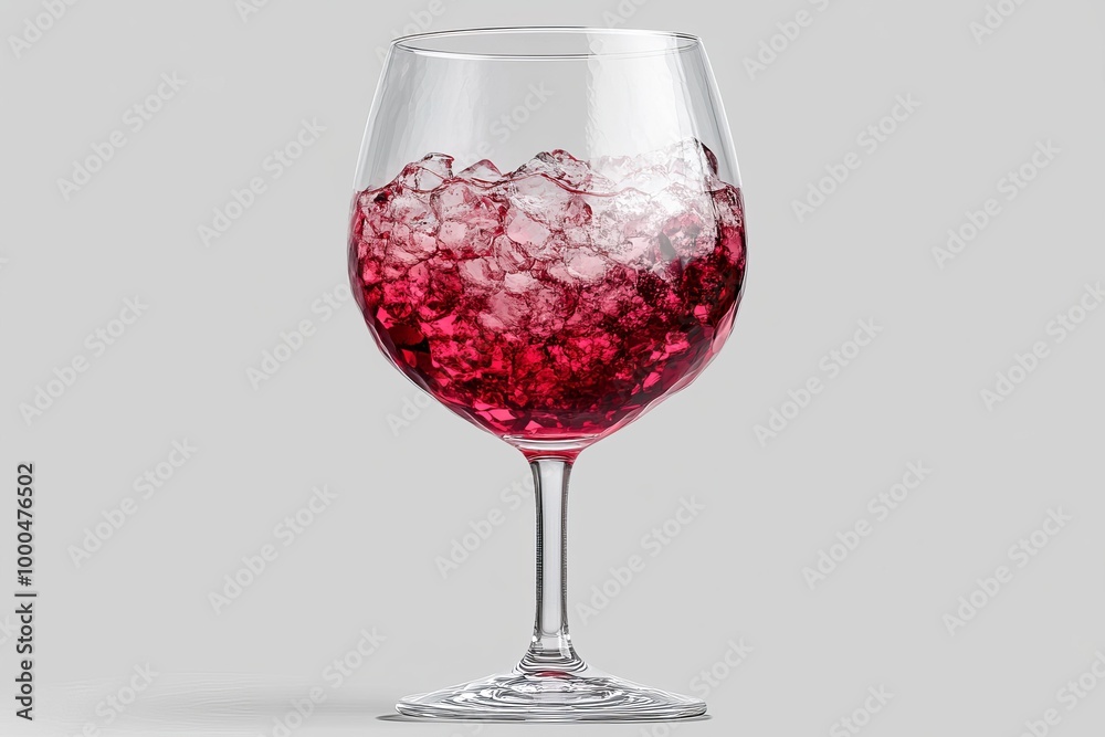 Wine glass filled with crushed ice and red berries placed on a simple gray backdrop emphasizing contrast and a refreshing beverage Wine glass filled with crushed ice and red berries placed on a simple gray backdrop emphasizing contrast and a refreshing beverage