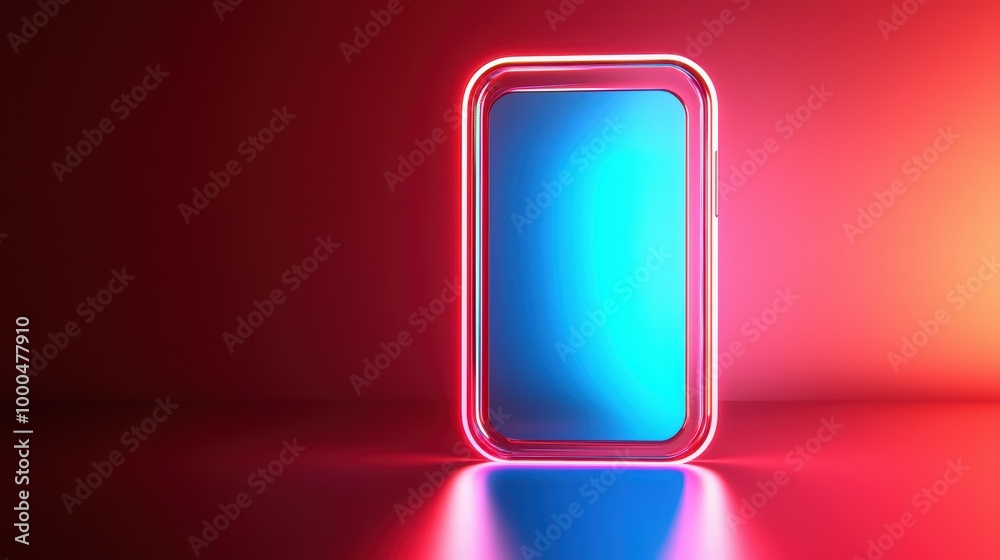 Smart phone with neon lights on a colorful gradient background. Smart phone with neon lights on a colorful gradient background.
