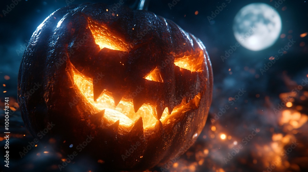 Naklejka premium scary pumpkin face at night