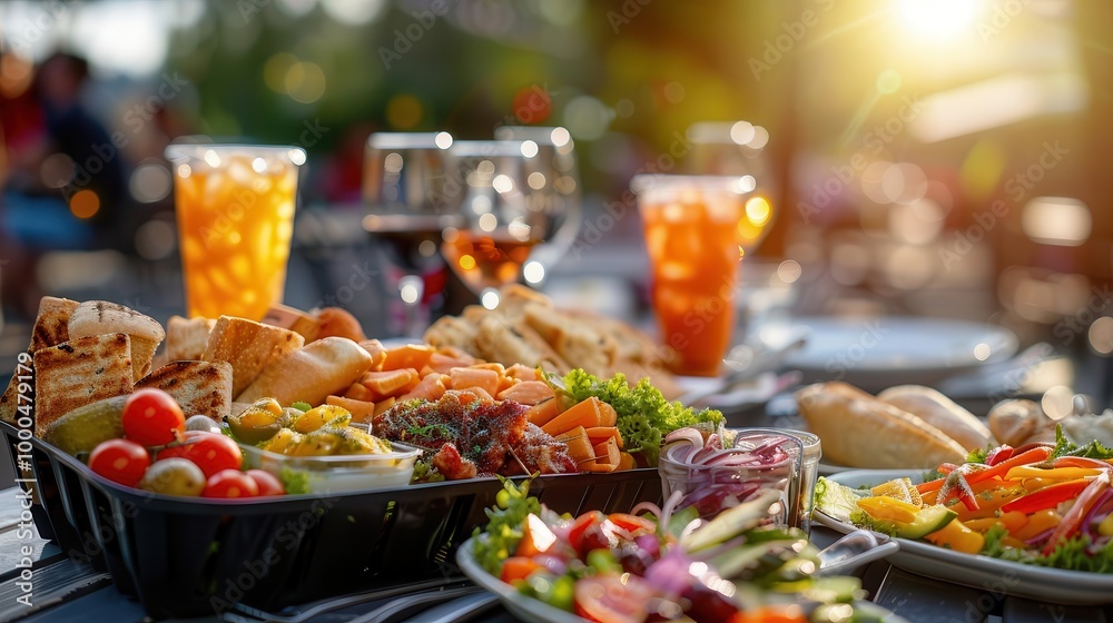 Picnic basket with a spread of food, inviting and vibrant, Rural, Bright hues, Photograph, Outdoor meal Picnic basket with a spread of food, inviting and vibrant, Rural, Bright hues, Photograph, Outdoor meal
