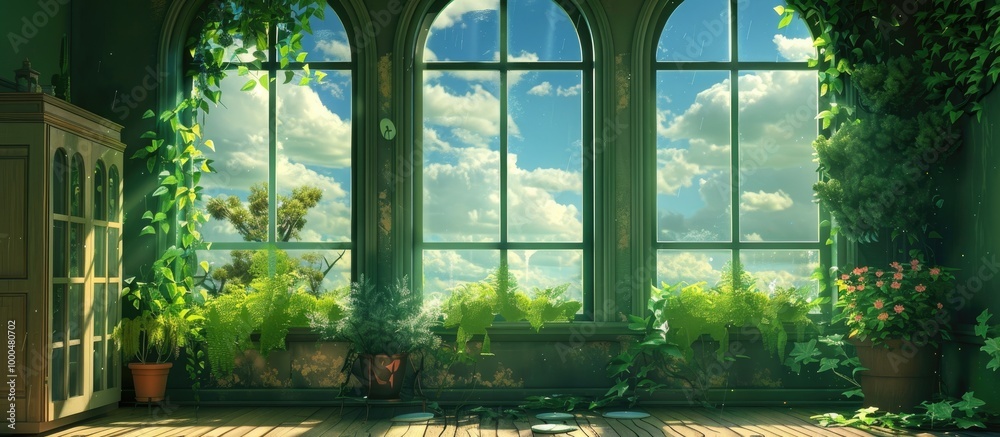 Green Summer Room Home Sky Beautiful Background Green Summer Room Home Sky Beautiful Background