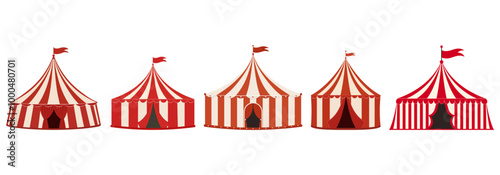 Circus tent icon set. Funfair and carnival symbols. Vector illustration.