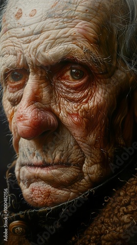 Close-Up Portrait of an Elderly Man with Wrinkles