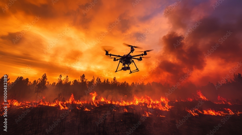 Drone Over Wildfire at Sunset Drone Over Wildfire at Sunset