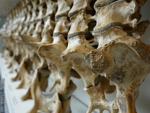 Close-Up of Animal Vertebrae in a Museum Display