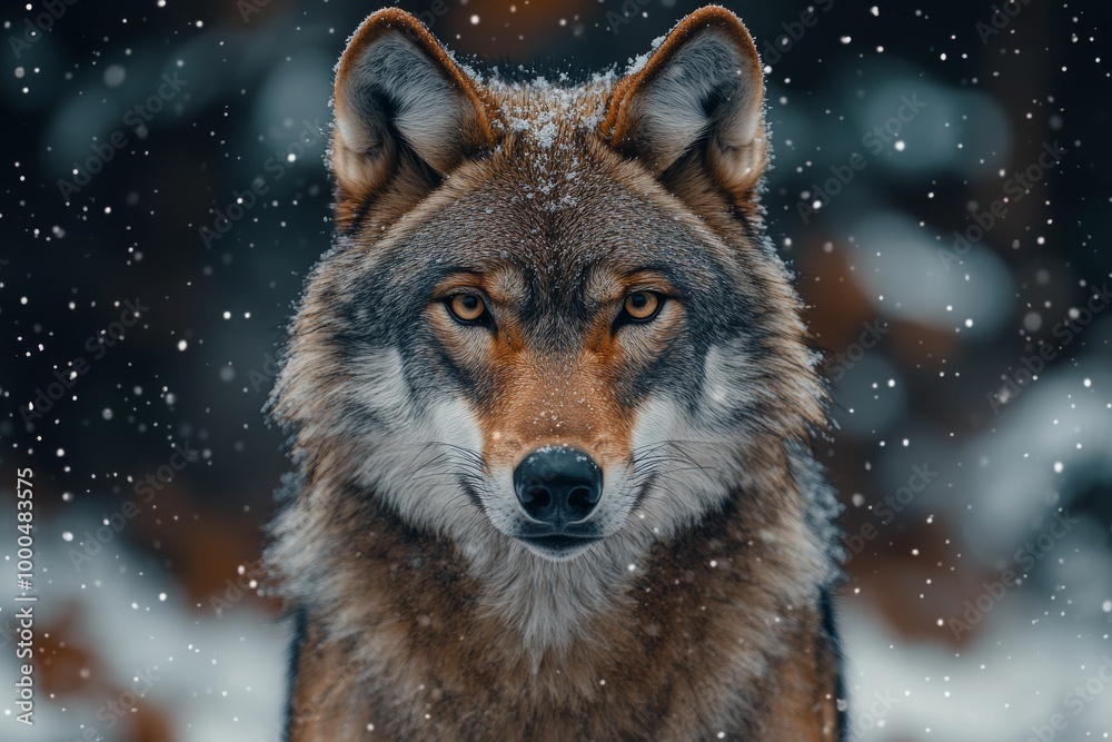 Majestic wolf in snowy forest, showcasing strength and beauty. Majestic wolf in snowy forest, showcasing strength and beauty.