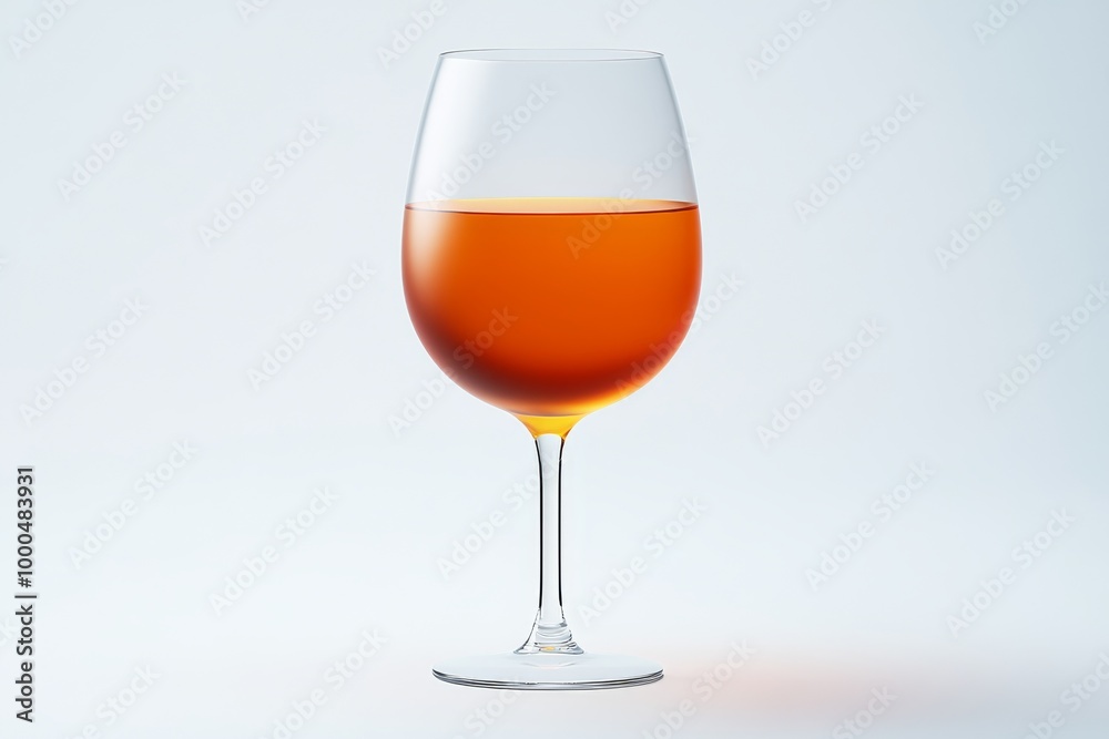 Classic wine glass filled with rich amber colored liquid against a clean white background evoking a minimalist aesthetic and refined taste Classic wine glass filled with rich amber colored liquid against a clean white background evoking a minimalist aesthetic and refined taste