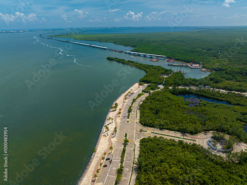 Aerial Drone View of Malecón Tajamar in Cancun, Mexico photo