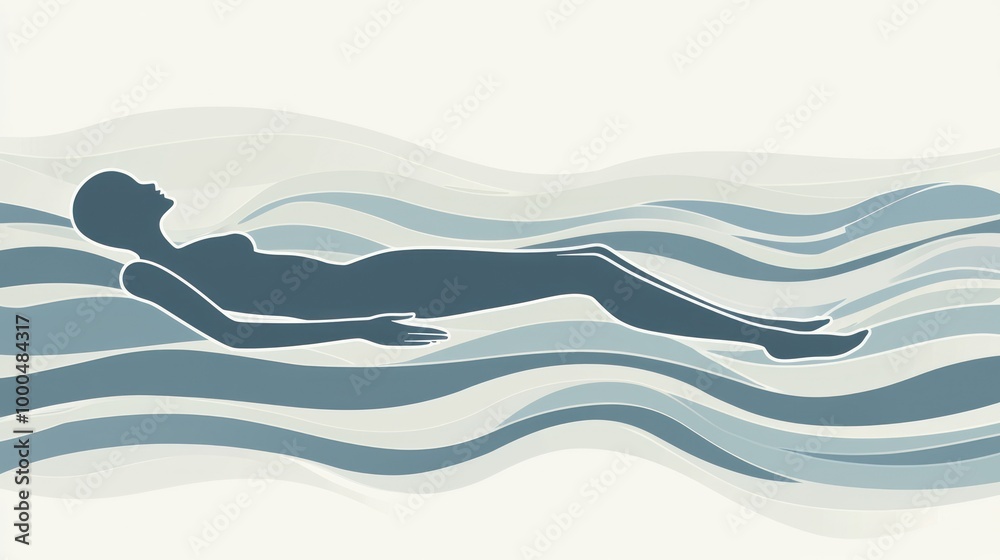 A minimalist icon featuring a reclining figure, with a background of soft waves or clouds, symbolizing relaxation. A minimalist icon featuring a reclining figure, with a background of soft waves or clouds, symbolizing relaxation.
