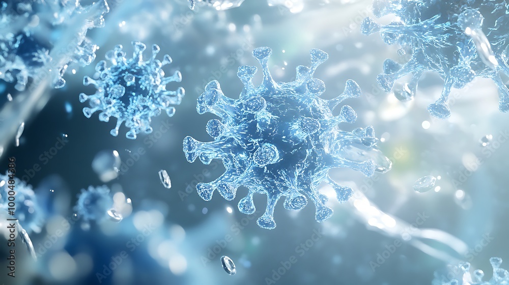 3D rendering of a microscopic view of viruses. 3D rendering of a microscopic view of viruses.
