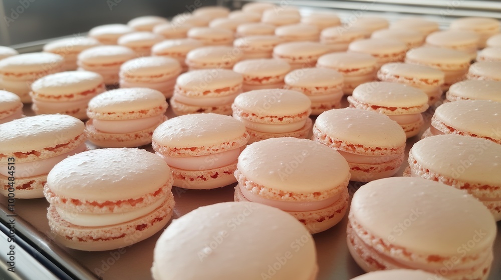 Obraz premium A delightful assortment of colorful macarons arranged artfully on a delicate plate. These French confections showcase a variety of vibrant flavors, each with a smooth, glossy shell and a rich filling.