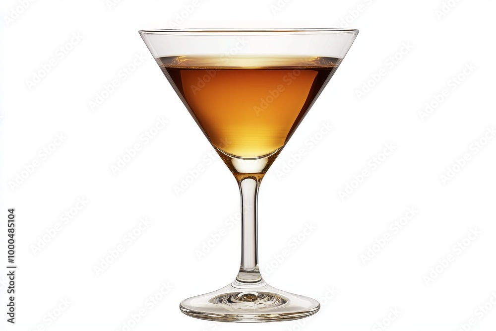 Sophisticated cocktail in a sleek martini glass with a dark amber hue evoking luxury and timelessness against a neutral backdrop Sophisticated cocktail in a sleek martini glass with a dark amber hue evoking luxury and timelessness against a neutral backdrop