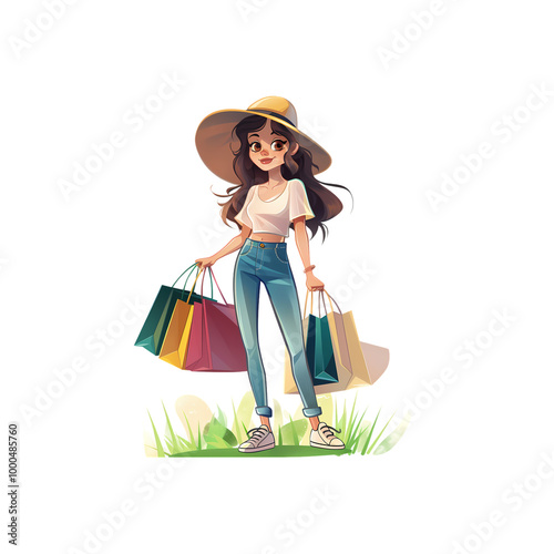 A stylish young woman with shopping bags