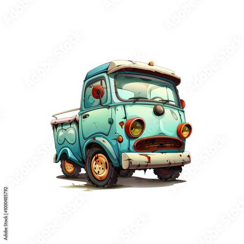 A vintage teal-colored truck, weathered and worn