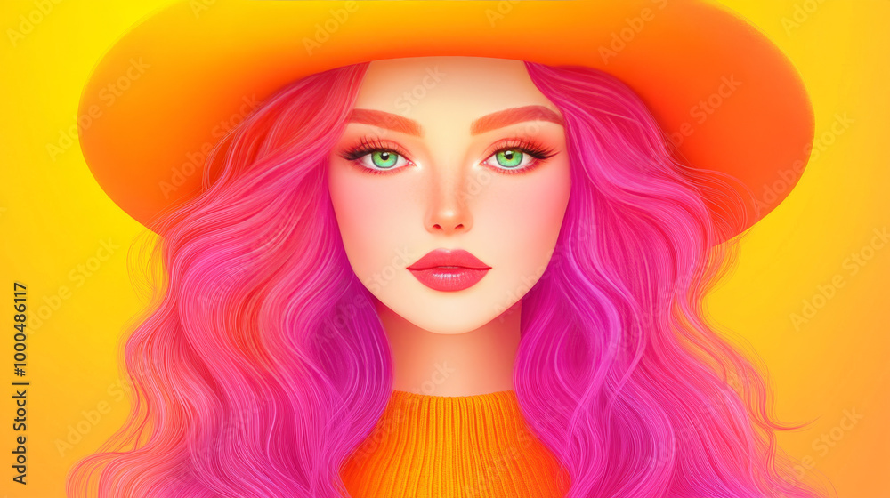 Woman with pink hair and a hat. Woman with pink hair and a hat.