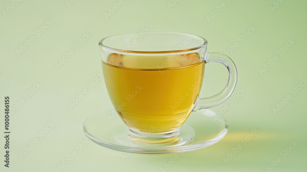 Cup glass green tea on light green background Cup glass green tea on light green background